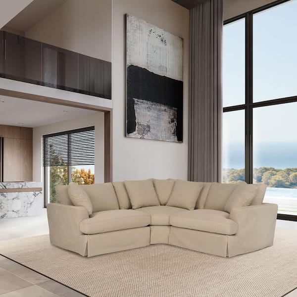 Armen Living Ciara 99 in. Flared Arm 3-piece Fabric L-Shaped Sectional Sofa in. Sahara Brown