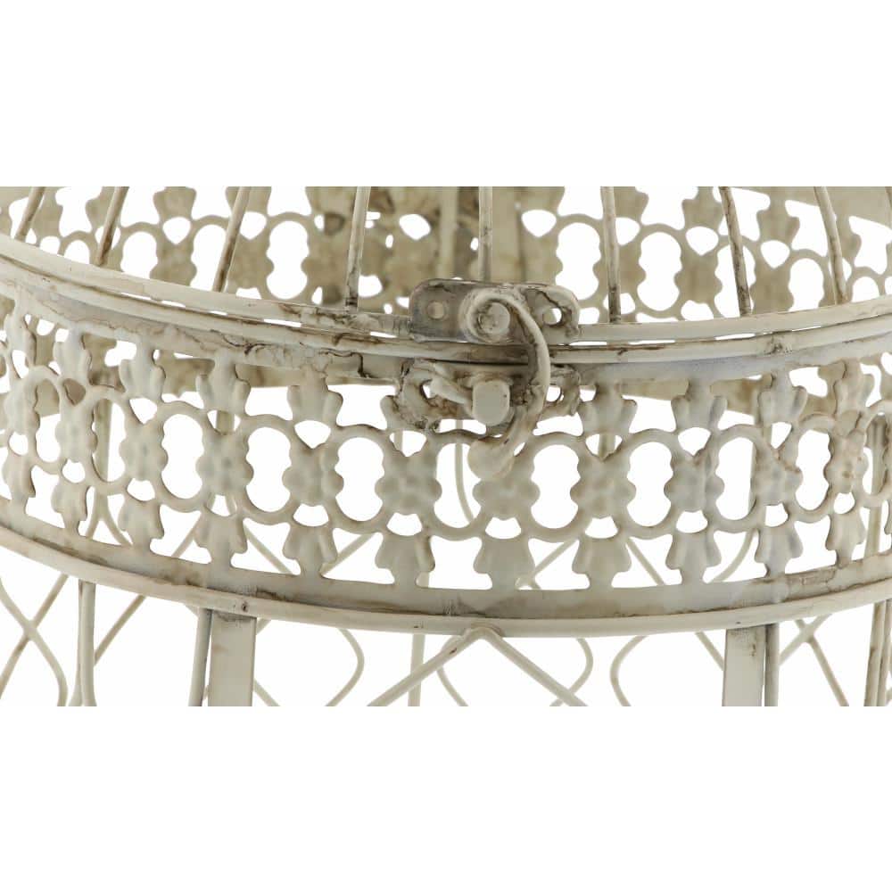 Cream Distressed Metal Vintage Birdcage Set with Latch and Hook
