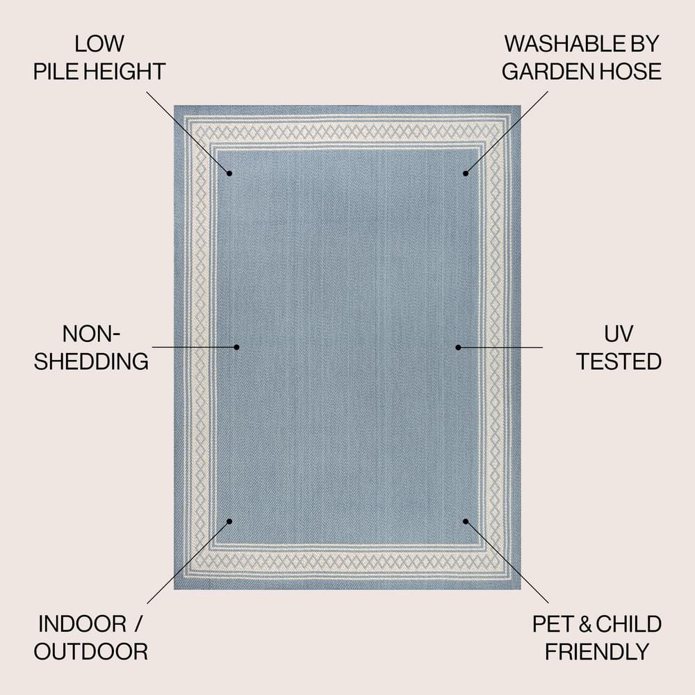 Modern Diamond Border 4' x 6' Blue Synthetic Area Rug