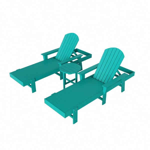 WESTIN OUTDOOR Altura 3-Piece Classic All Weather Adirondack Poly Reclining Outdoor Chaise Lounge Chair with Arms in Turquoise