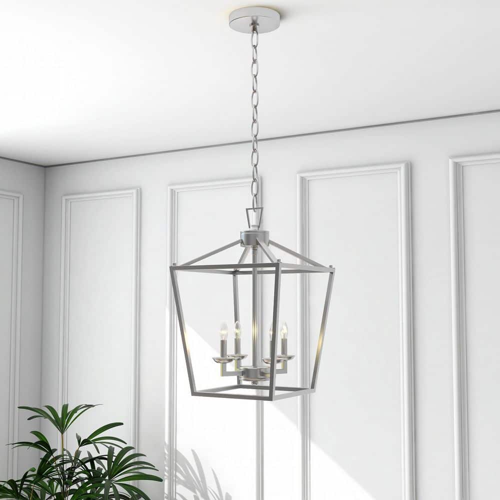 Brushed Nickel 4-Light Geometric Lantern Pendant Chandelier