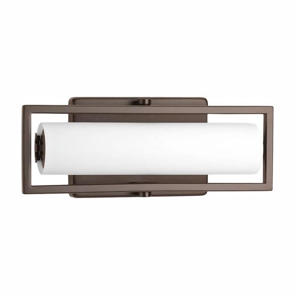 Progress Lighting Frame Collection 15-Watt Architectural Bronze Integrated LED Linear Bathroom Vanity Light with Glass Shades