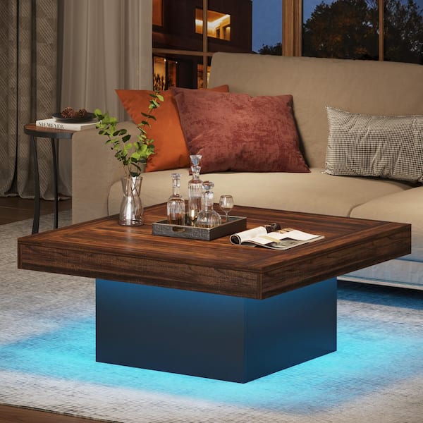BYBLIGHT Allan 35 in. Rustic Brown Black Square Wood Coffee Table