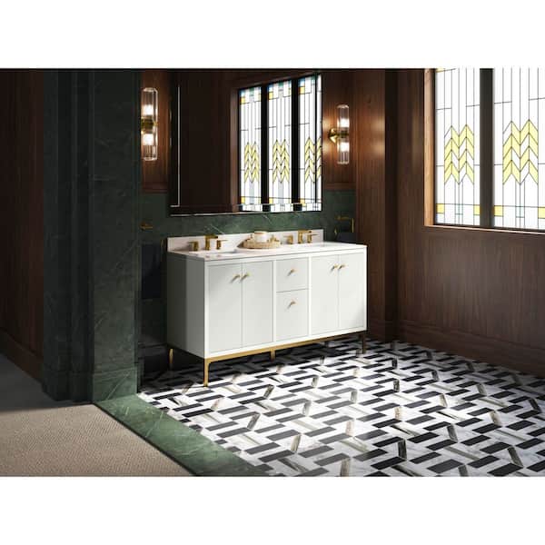 Calpa 60 in. White Bath Vanity Cabinet with Sinks and Quartz Top