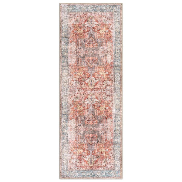 Amber Multi 2 ft. 6 in. x 7 ft. Vintage Inspired Distressed Machine Washable Runner Rug