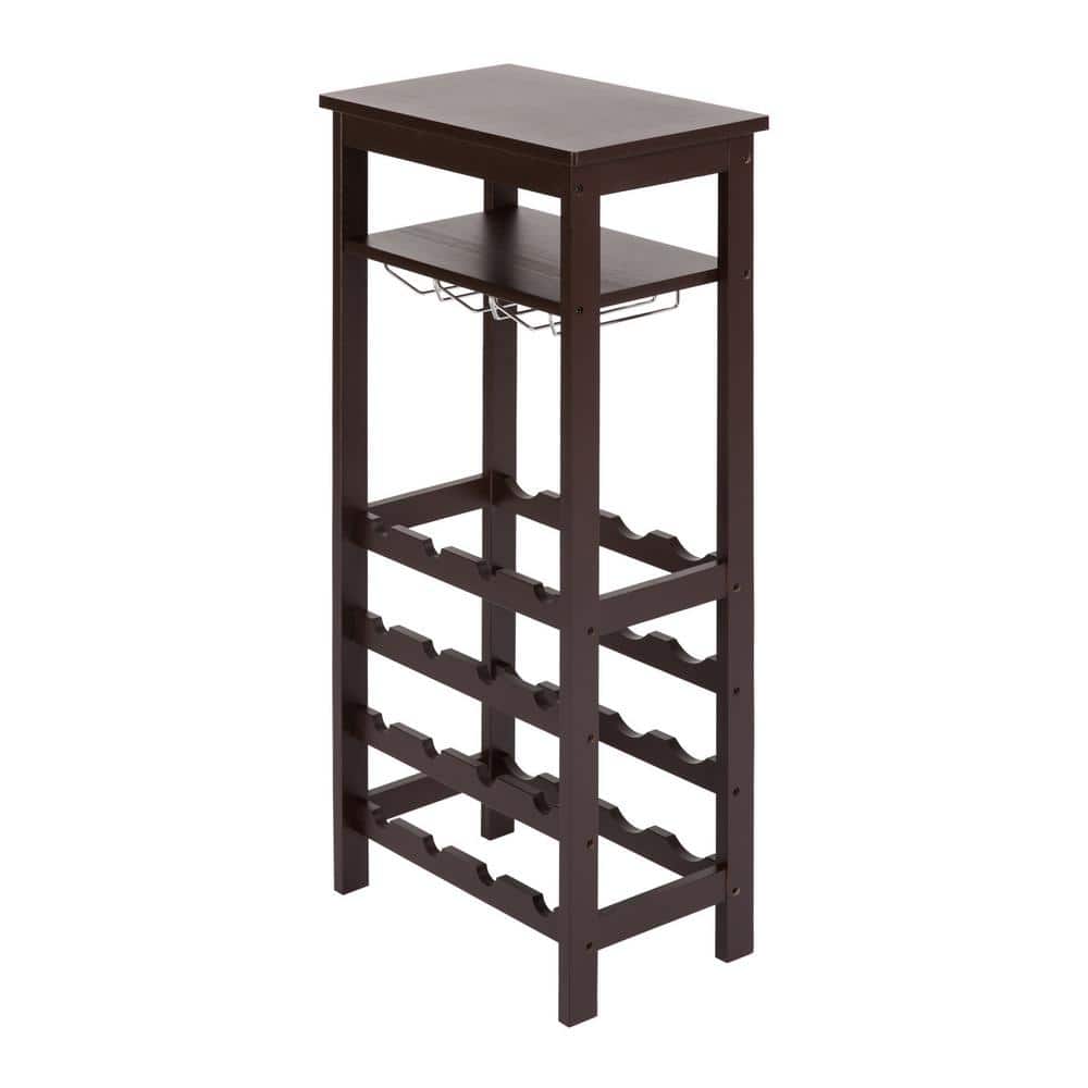 Bamboo Wine Rack 4-Tire 16-Bottle Free Standing Holder Storage Wine Rack in Brown