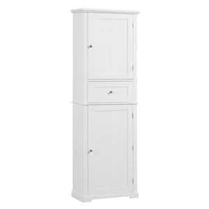 22 in. W x 11 in. D x 67 in. H White MDF Freestanding Linen Cabinet with Doors and Drawers, Adjustable Shelf