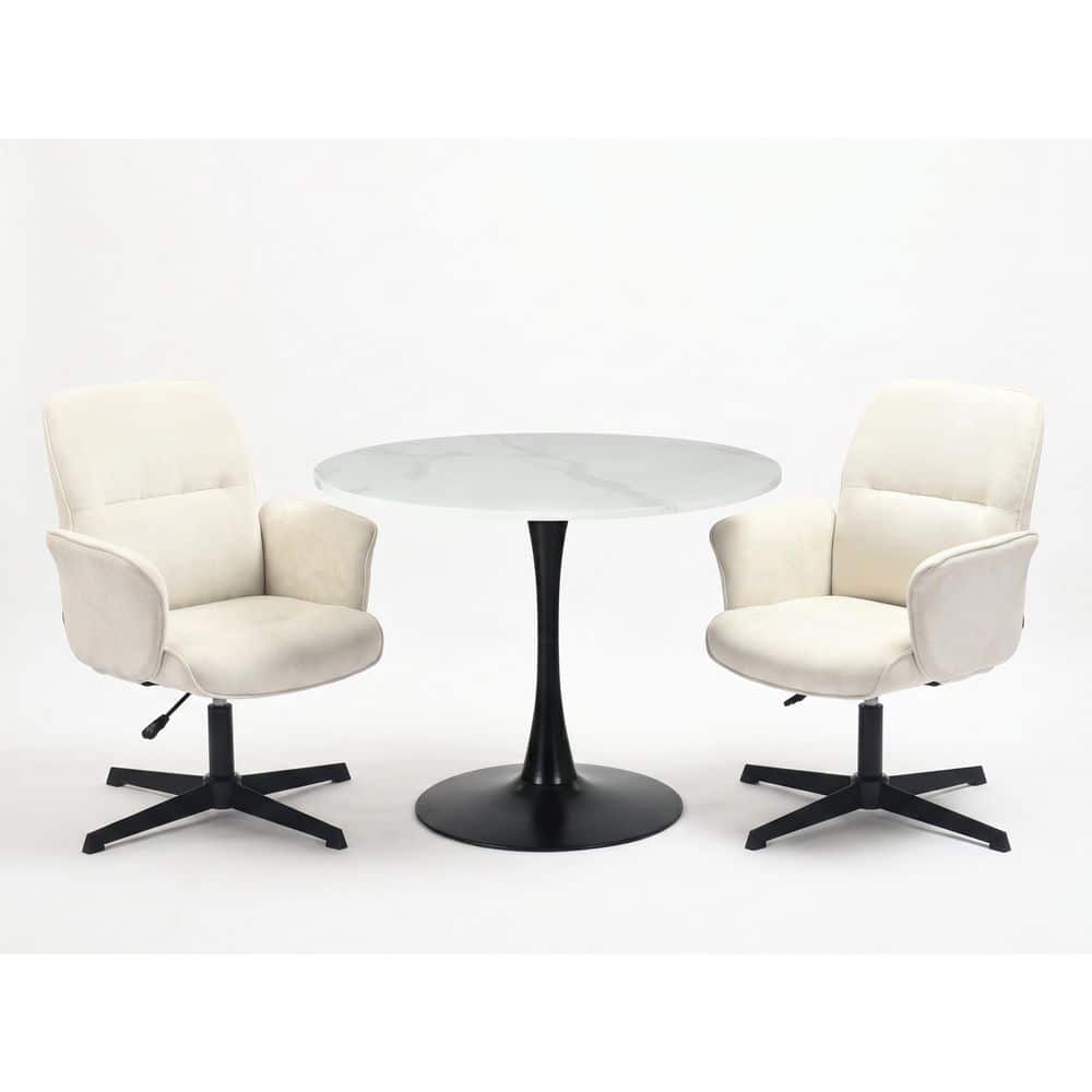 5-Piece Round White and Black Marble-Look Top Dining Room Set Seats 4 price history on PriceWatchPro