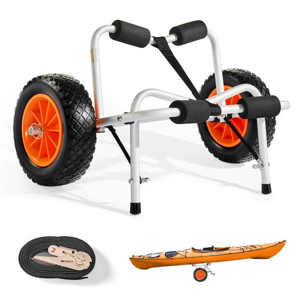 Kayak Cart, 250 lbs. Load Capacity, Foldable Kayak Trolley with 10 in. Solid Rubber Tires and 1 Ratchet Strap