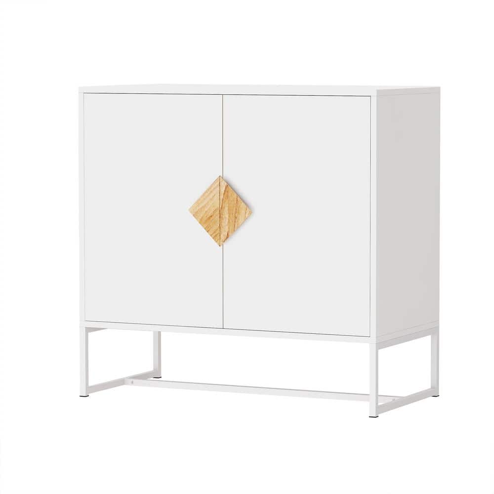 White MDF and Iron Frame Sideboard with Square Wooden Handle