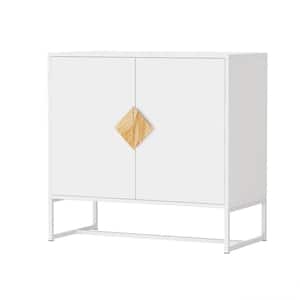Solid wood square shape handle 2 doors sideboard in White