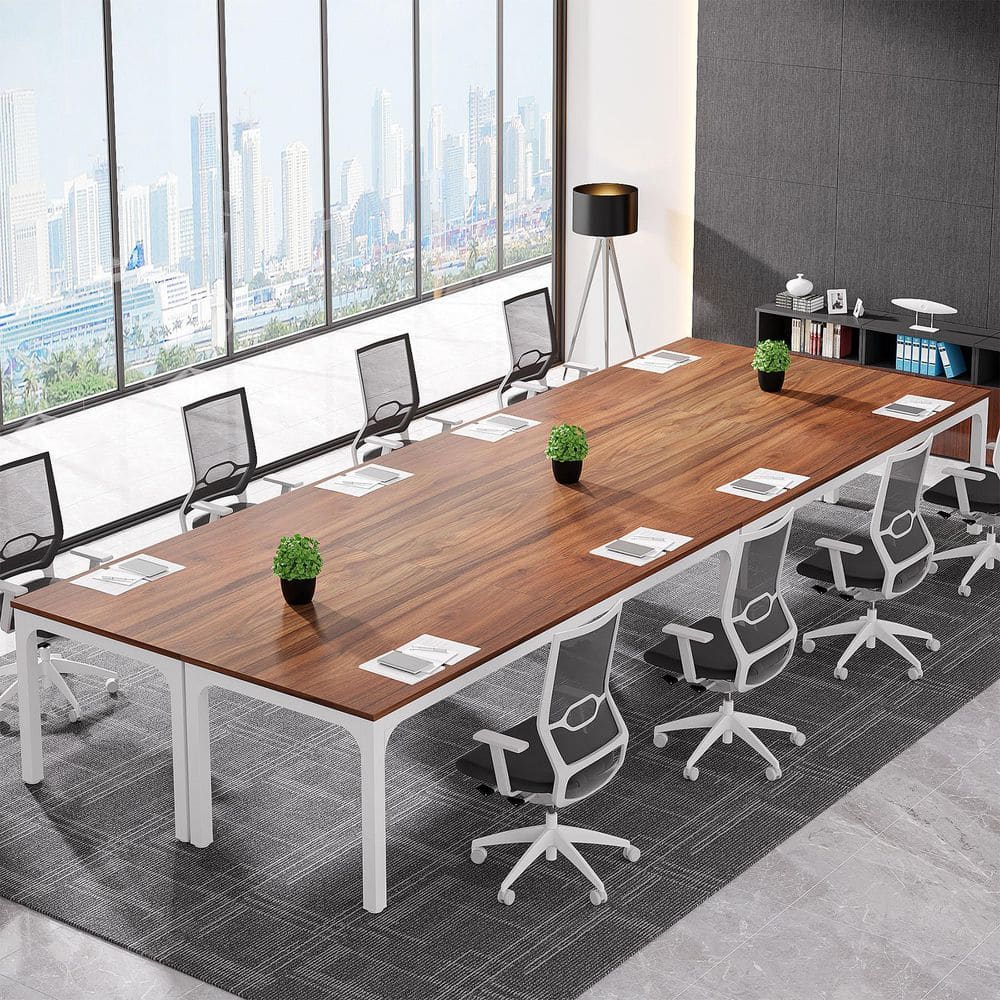 Moroni 78.7 in. Walnut and White Wood Computer Desk, Rectangular Conference Table Seminar Table for 6-8 People, 4-Pieces price history on PriceWatchPro