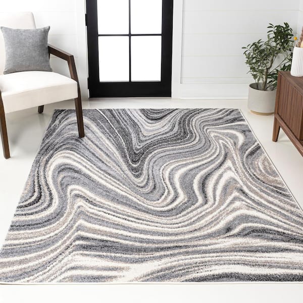 JONATHAN Y Eleni Charcoal/Cream 8 ft. x 10 ft. Contemporary Glam Abstract Marble Area Rug