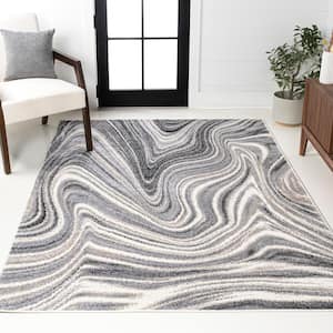 Eleni Charcoal/Cream 8 ft. x 10 ft. Contemporary Glam Abstract Marble Area Rug