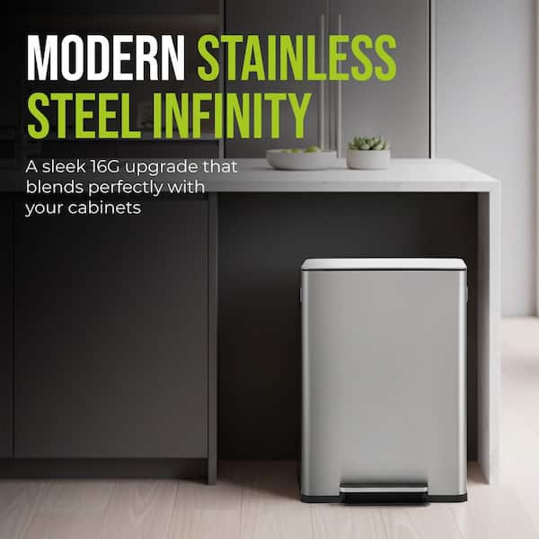 SIMPLI-MAGIC 16 Gallon Infinity Edge Step-On Kitchen Trash Can