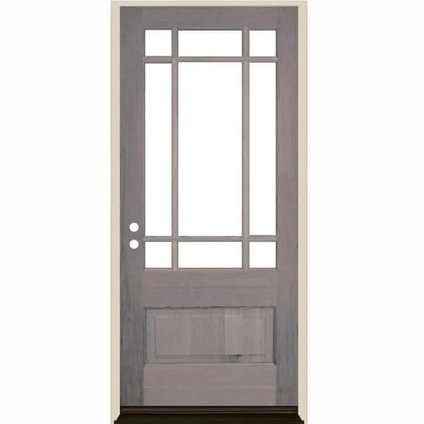 Krosswood Doors 36 in. x 80 in. Contemporary 3/4 Lite Right-Hand Clear Glass Grey Stain Hemlock Prehung Front Door