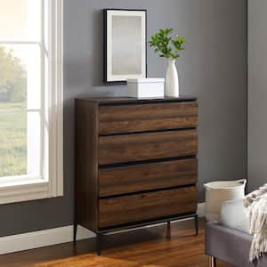 36 in. W. 4 Drawer Dark Walnut Wood Dresser with Angle Iron Legs