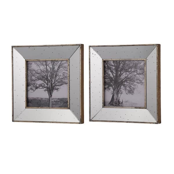 1.5 in. x 15.2 in. Grey Vintage Style Mirrored Square Picture Frames Wall Art 2-Piece