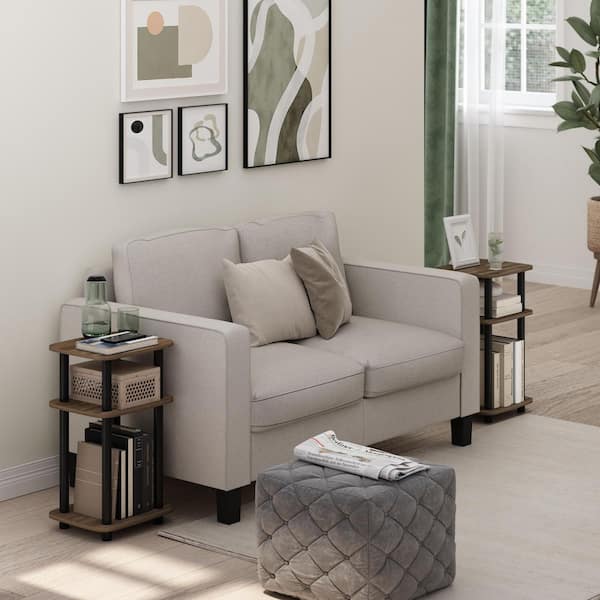 Furinno Just 13.15 in. Columbia Walnut/Black Rounded Rectangle Wood End Table (Set of 2)