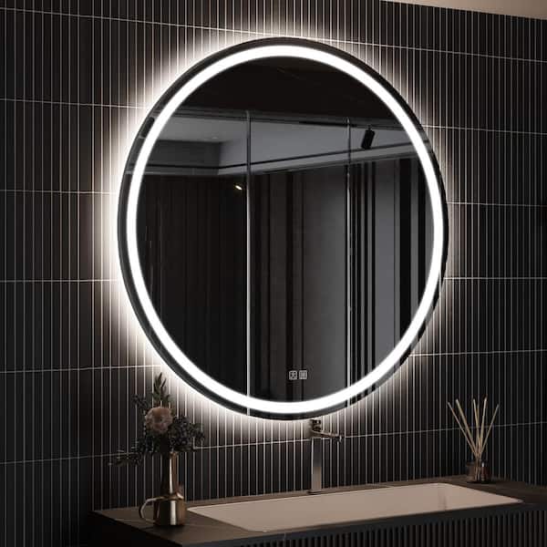HOMEIBRO 40 in. W x 40 in. H Round Frameless LED Light with 3-Color and Anti-Fog Wall Mounted Bathroom Vanity Mirror