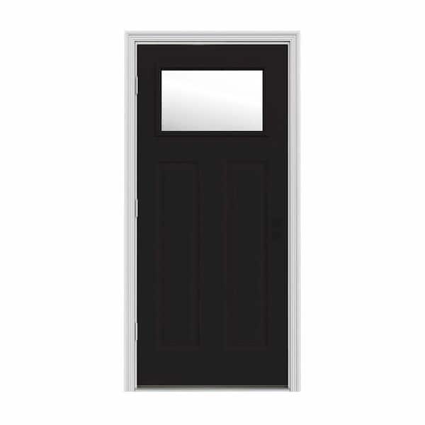 JELD-WEN 30 in. x 80 in. 1 Lite Craftsman Black w/ White Interior Steel Prehung Right-Hand Outswing Front Door w/Brickmould