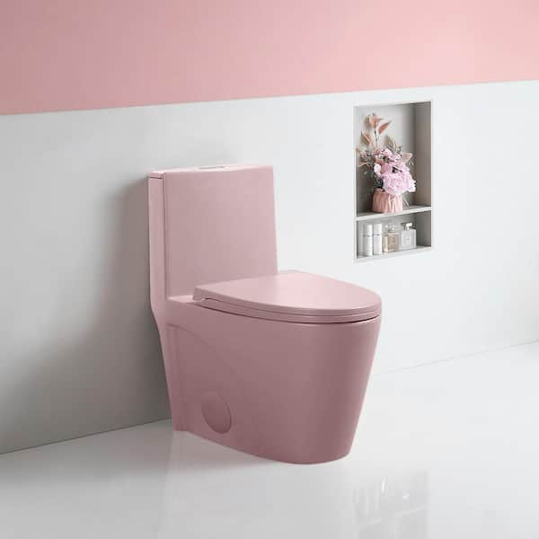 15 5/8 in. 1-Piece 1.1/1.6 GPF Dual Flush Elongated Toilet in Pink with Soft-Close Seat