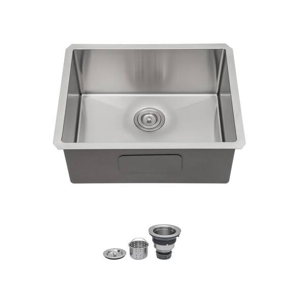 21 in. Undermount Single Bowl 16 Gauge Brushed Nickel Stainless Steel Kitchen Sink with Drain
