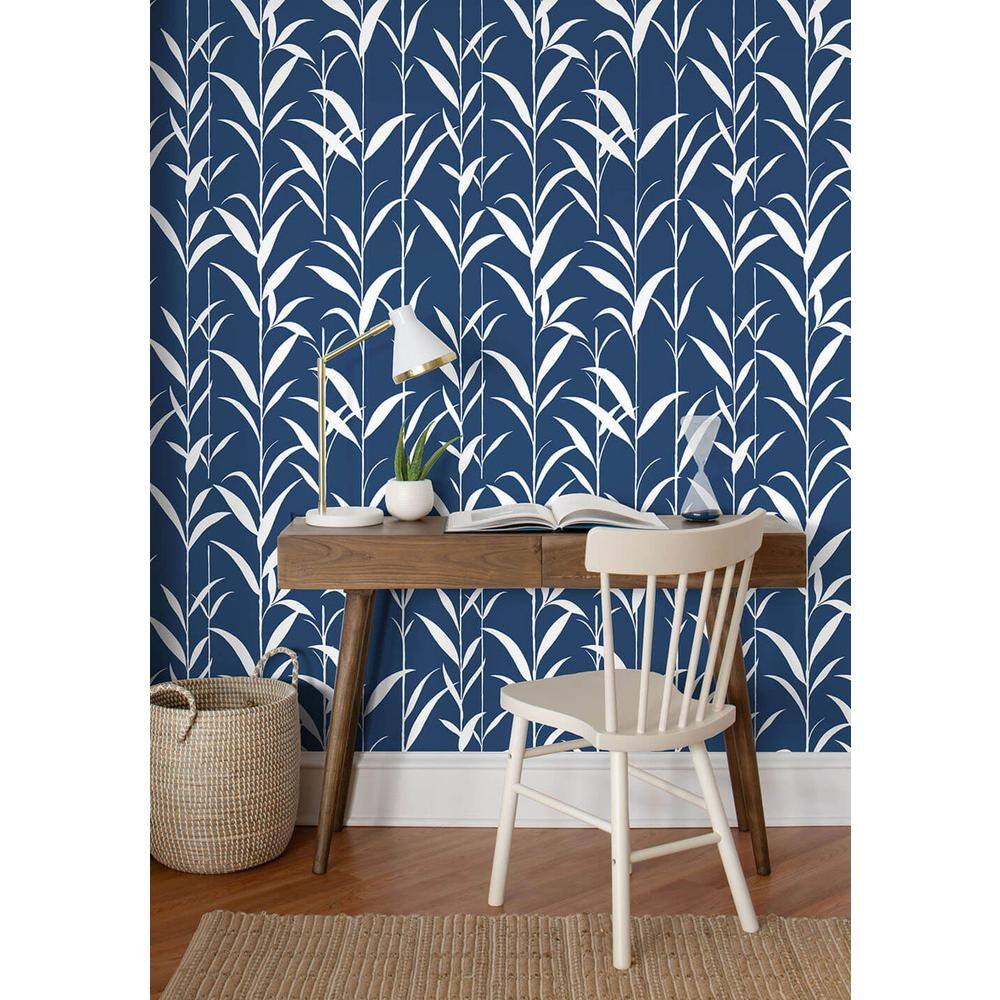 Navy Blue Bamboo Leaves Self-Adhesive Vinyl Wallpaper