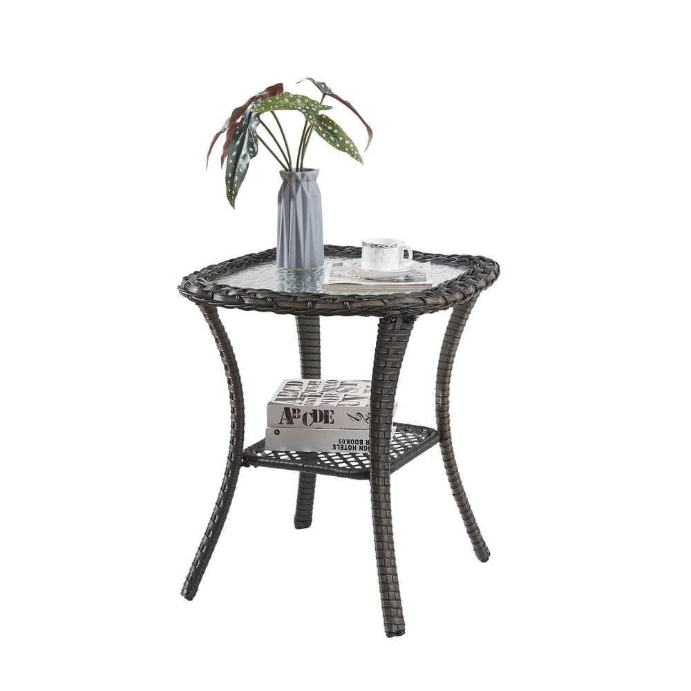 Gymojoy Carolina Gray Square Wicker Outdoor Side Table SS026 The Home