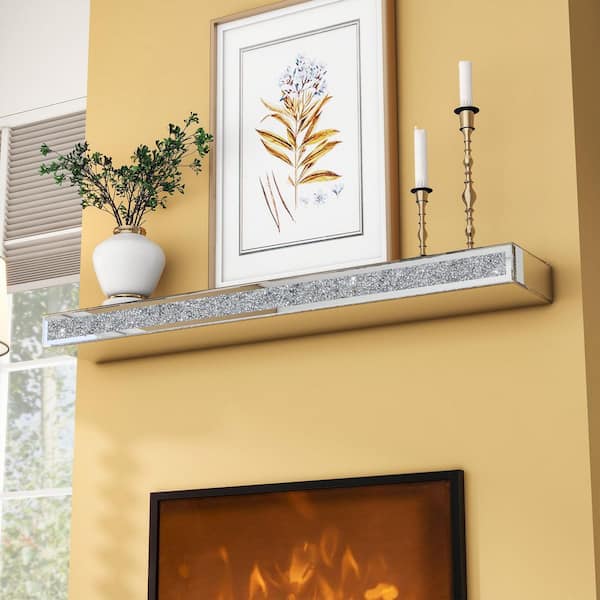 60 in. W x 8.5 in. D Silver Mirror Glass Fireplace Decorative Wall Shelf