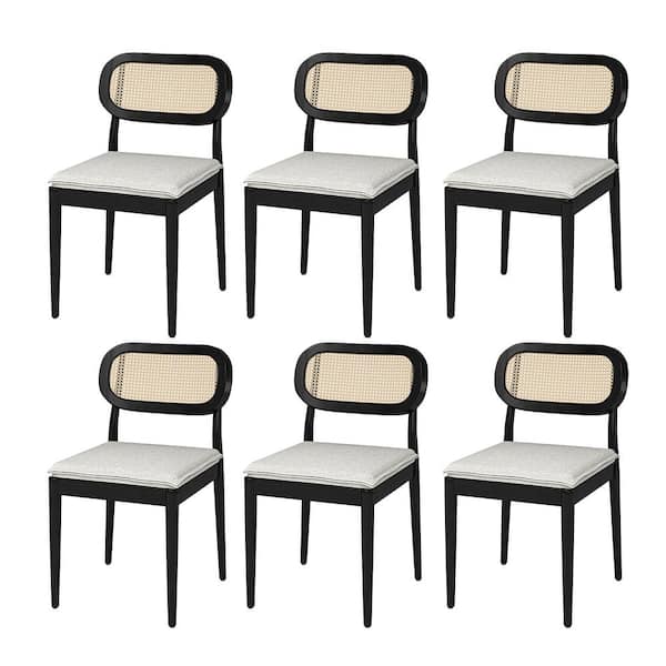 JAYDEN CREATION Laurente Black Modern Rattan Dining Chair with Removable Cushion (Set of 6)