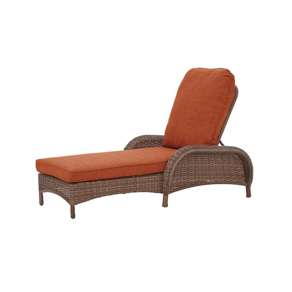 Hampton Bay Beacon Park Brown Wicker Outdoor Patio Chaise Lounge with CushionGuard Quarry Red Cushions