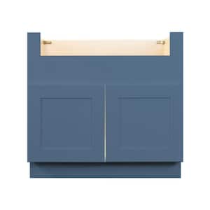 Lancaster Blue Plywood Shaker Stock Assembled Farm Sink Base Kitchen Cabinet 36 in. W x 24 in. D x 34.5 in. H