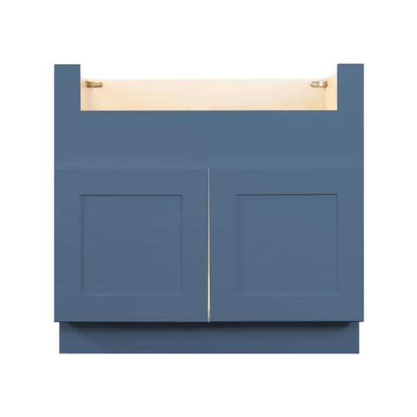 LIFEART CABINETRY Lancaster Blue Plywood Shaker Stock Assembled Farm Sink Base Kitchen Cabinet 36 in. W x 24 in. D x 34.5 in. H