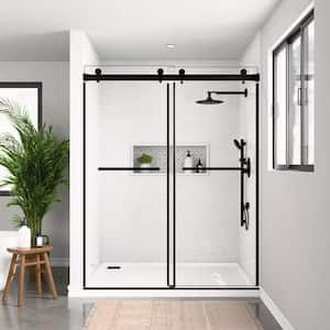 56-60 in. W x 72 in. H Double Sliding Frameless Shower Door in Matte Black with Smooth Sliding and 3/8 in. Clear Glass