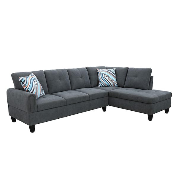 Star Home Living 103 in. Round Arm 2-Piece Linen L-Shaped Sectional Sofa in Dark Gray