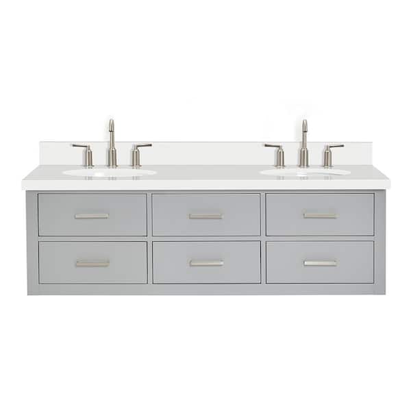 Hutton 61 in. W x 22 in. D x 19.6 in. H Bath Vanity in Grey with Pure White Quartz Top
