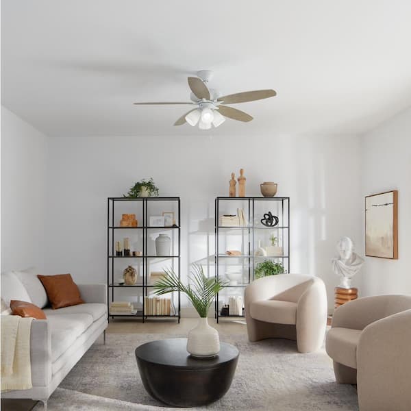 Renew Premier 52 in. Indoor Matte White Dual Mount Ceiling Fan with LED Bulbs with Pull Chain