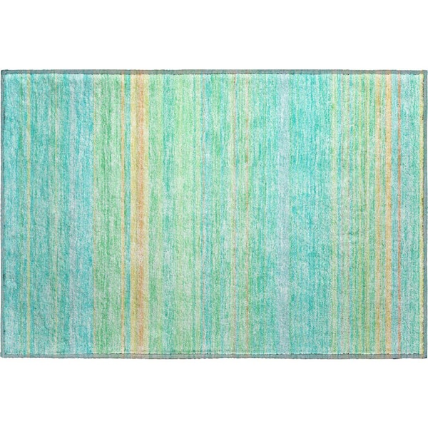 Mayfield Premium Machine Washable Abstract AMF979 Aqua 1 ft. 8 in. x 2 ft. 6 in. Area Rug