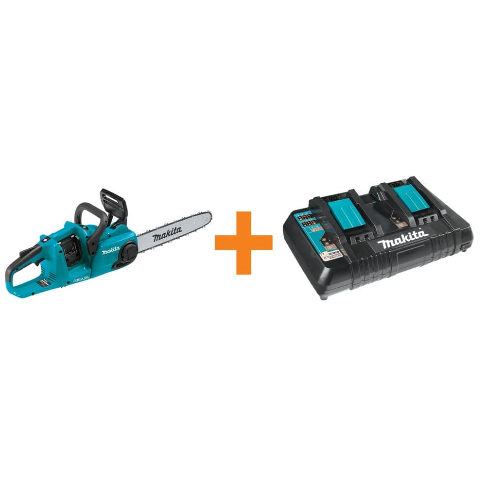 14 in. 18-Volt X2 (36-Volt) LXT Brushless Battery Chain Saw with Bonus 18-Volt LXT Dual Port Rapid Optimum Charger -  Makita, XCU03Z-DC18RD