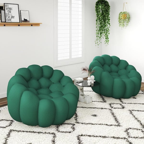 (Set of 2) Bubble Curved Sofa, 49 in. Mesh Fabric Armless Accent Chair Fireside Sectional Sofa for Apartment in Green