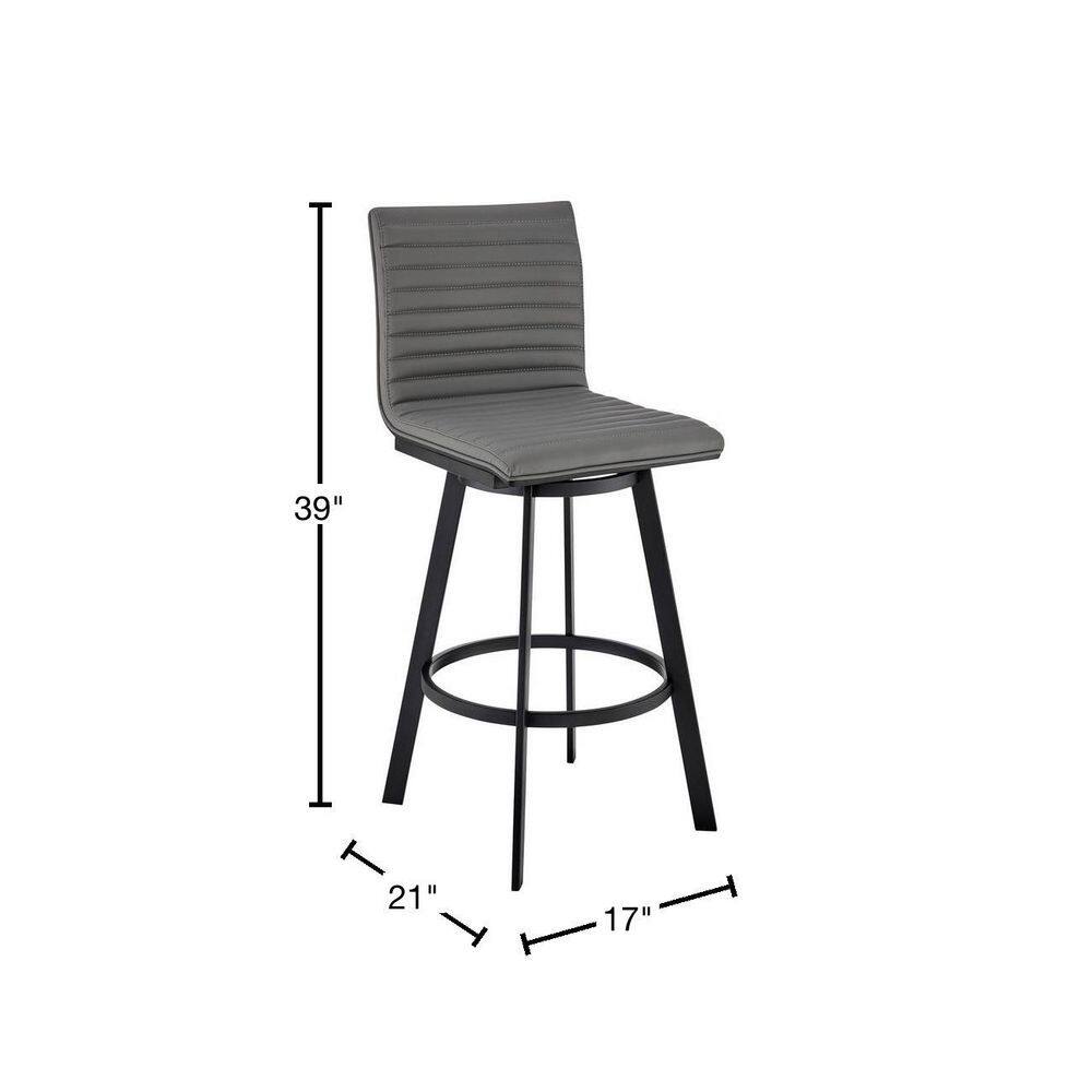 Gray Faux Leather and Matt Black Swivel Bar Stool