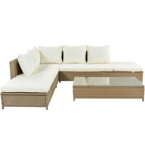 FORCLOVER 3 Piece Natural Brown Wicker Outdoor Sectional Set with