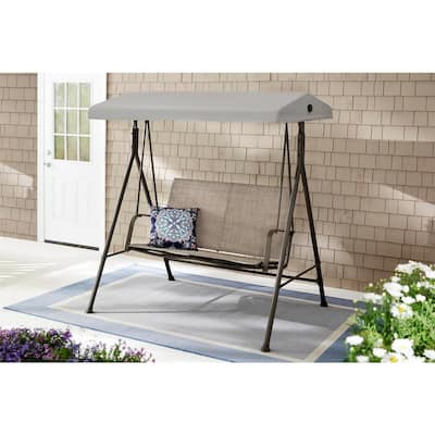 Mix and Match 2-Person Steel Sling Dark Taupe Outdoor Patio Swing in Taupe