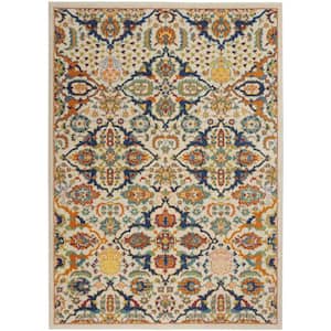 Ivory 6 ft. x 9 ft. Floral Power Loom Area Rug