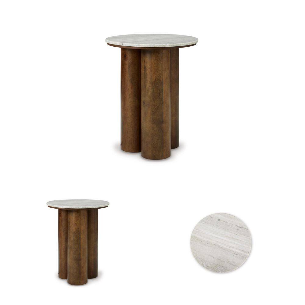 Henfield 18 in. Beige/Brown Round Marble Accent Table - thumbnail 5