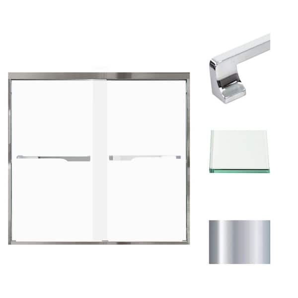 Transolid Frederick 59 in. W x 58 in. H Sliding Semi-Frameless Shower Door in Polished Chrome with Frosted Glass