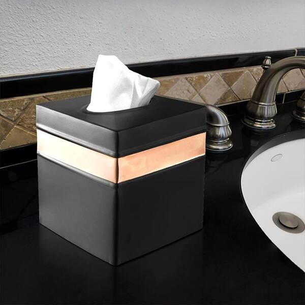 Monarch Abode Handcrafted Metal Tissue Box Cover in Black with Copper Band  41627 - The Home Depot