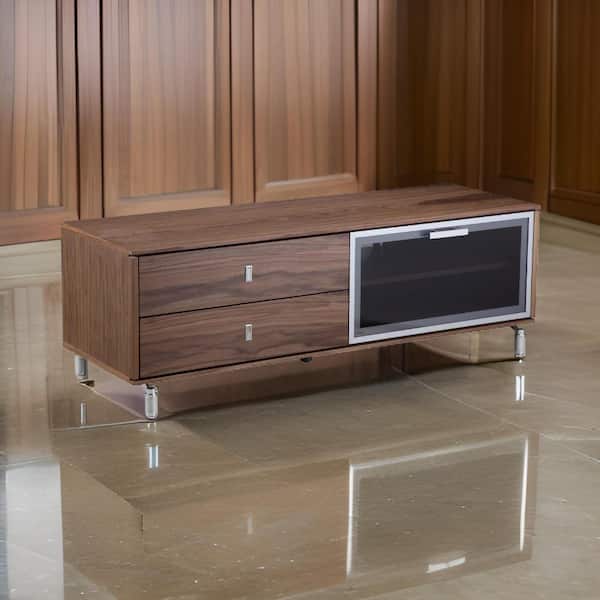 Brown and Chrome TV Stand Fits TVs up to 55 to 60 in. with 2-Drawers