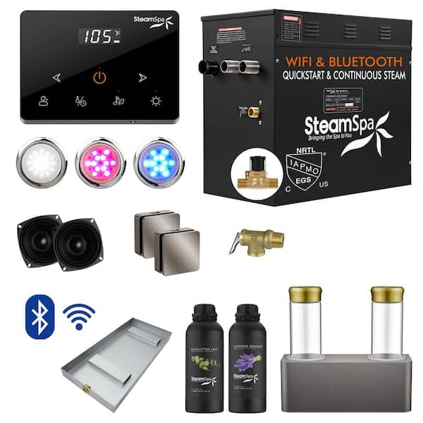 Black Series 12000-Watt Steam Generator with Wireless Remote, BLUETOOTH, WIFI and Dual Aroma Pump in Brushed Nickel